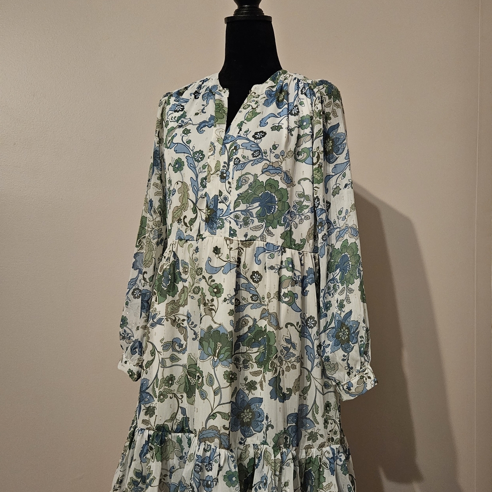 Vince Camuto White Dress with Blue and Green Floral Print